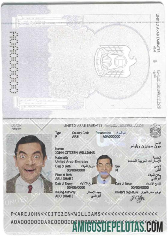 Passaporte dos Emirados Árabes Unidos (Emirados Árabes Unidos) amostra